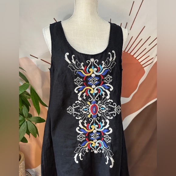 Johnny Was Black Colorful Embroidered Sleeveless Dress Size M Boho - Picture 2 of 10